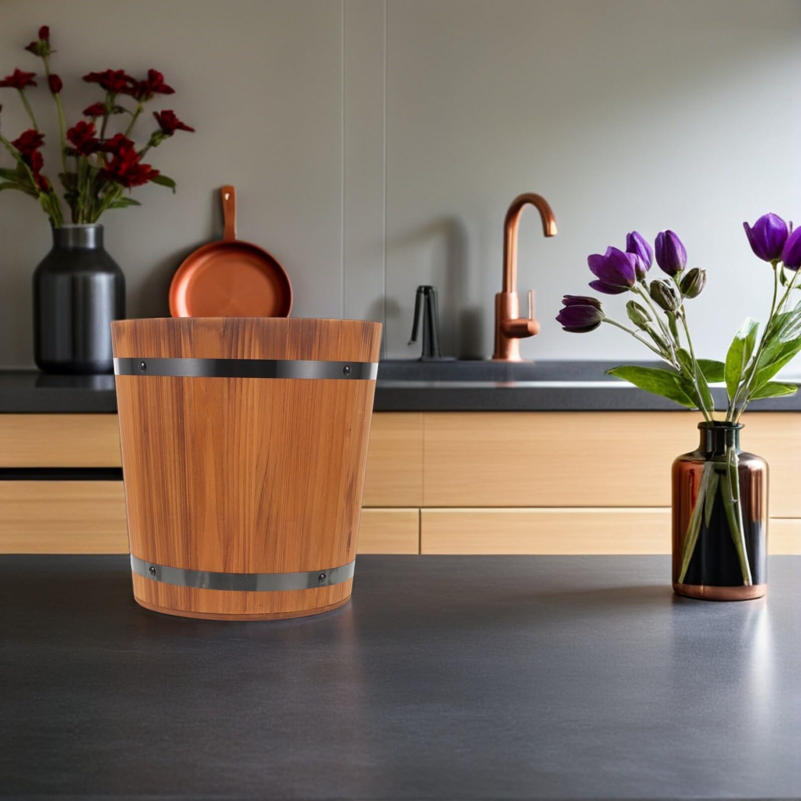 DOITOOL Contenedor de Arroz de Madera Cubo de Arroz para Granos y Cereales Contenedor de Alimentos para Cocina Organizar