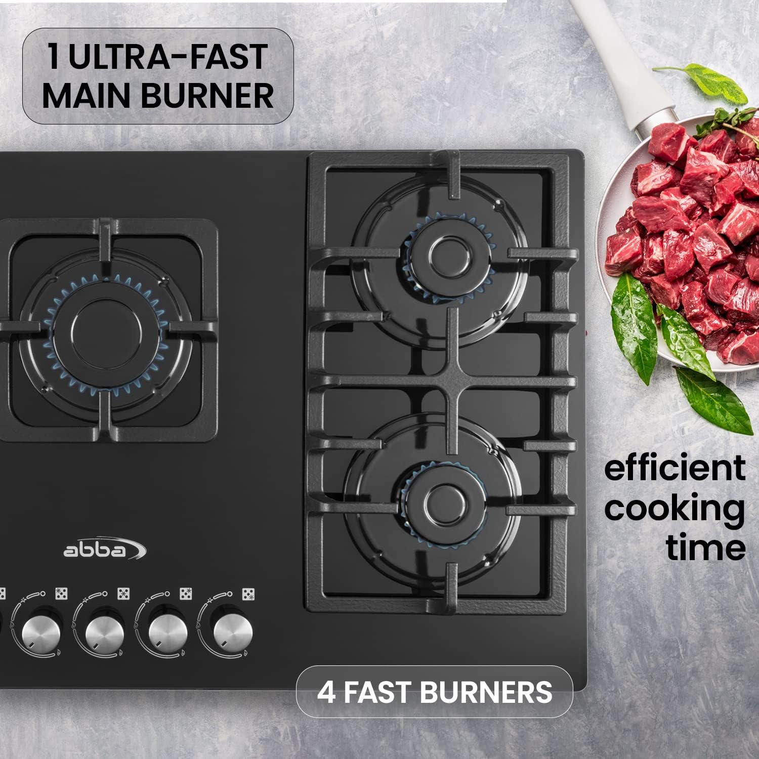 ABBA 36" Gas Cooktop with 5 Sealed Burners, X-Shaped Grate - Tempered Glass Surface with SABAF Burners, Natural Gas Stove for Countertop, Home Improvement Essentials, Easy to Clean, 36" x 4.1" x 20.5"