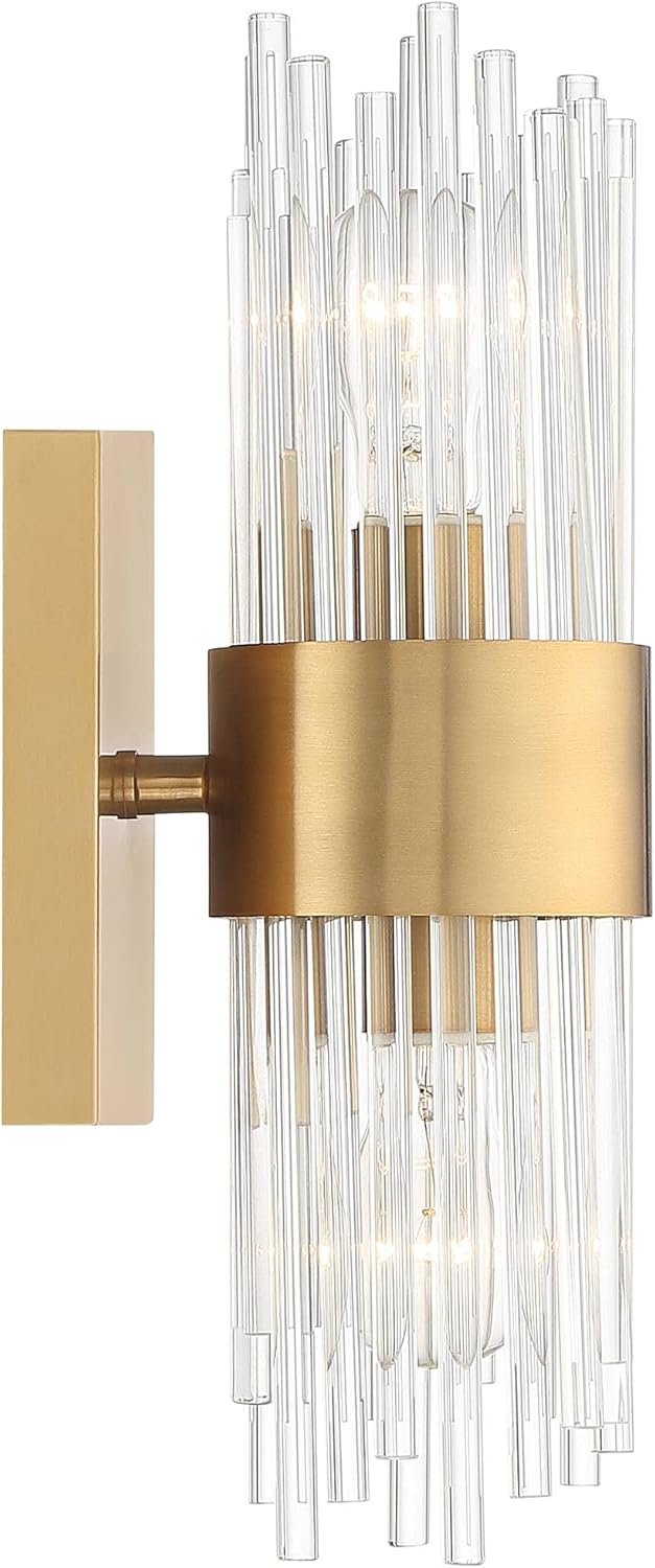 Elegant 27" Brass & Gold Wall Sconce with Clear Glass Rods