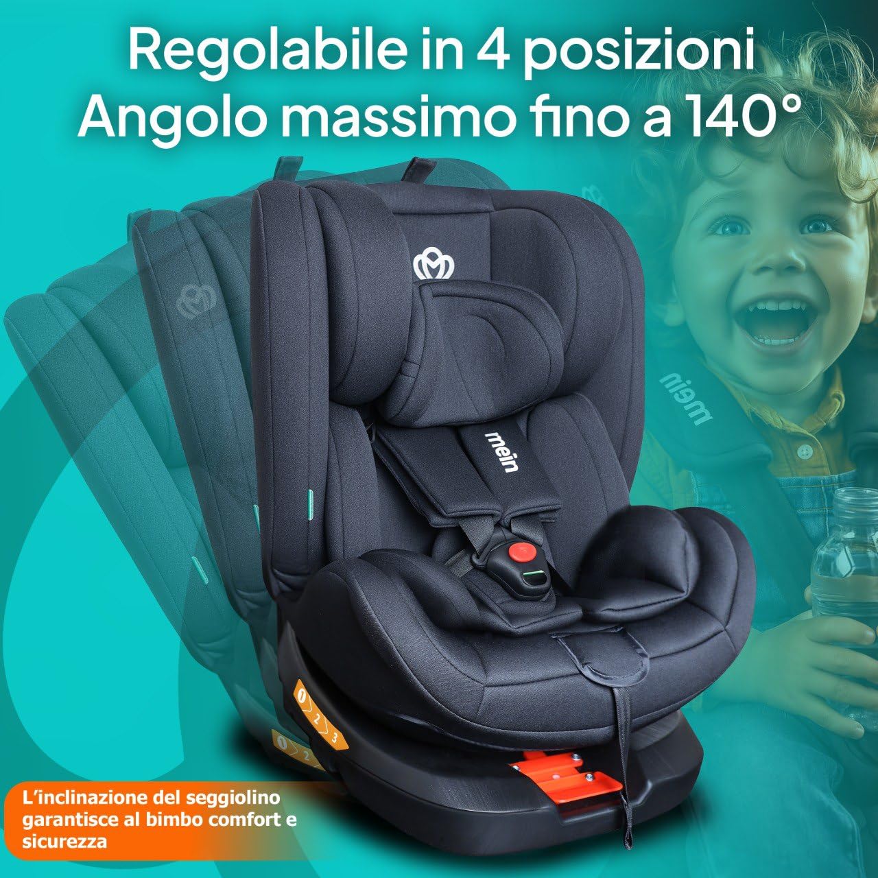 Mein Seggiolino Auto 0-36 kg I-Size Isofix Girevole 360° Reclinabile Gruppo 0+ 1 2 3 fino a 150 cm - 2