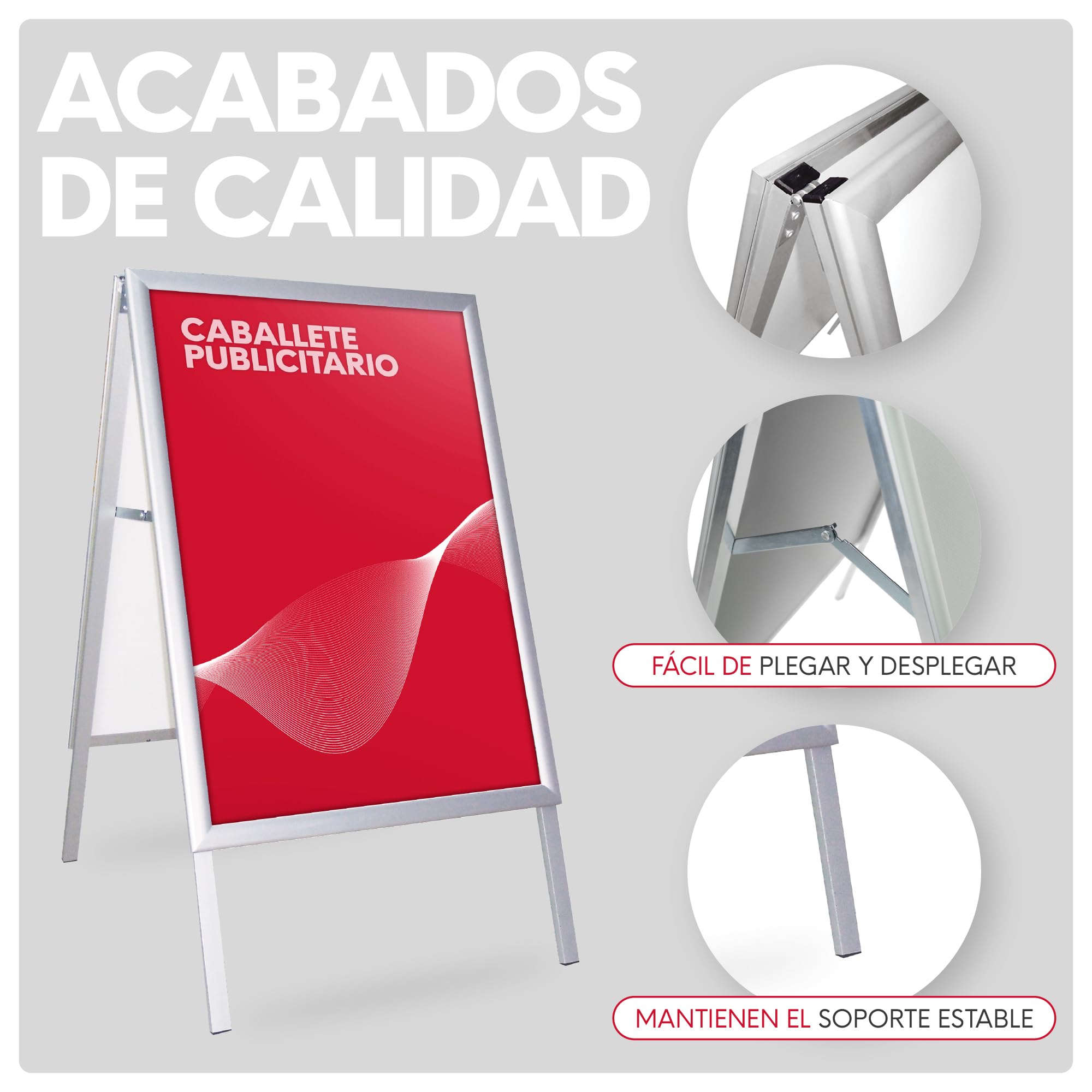 Caballete Publicitario de Aluminio 700x1000 mm | Expositor Exterior Doble Cara con Marco Click de 35 mm | Soporte para Carteles con Protector Antideslumbrante y Resistente al Agua