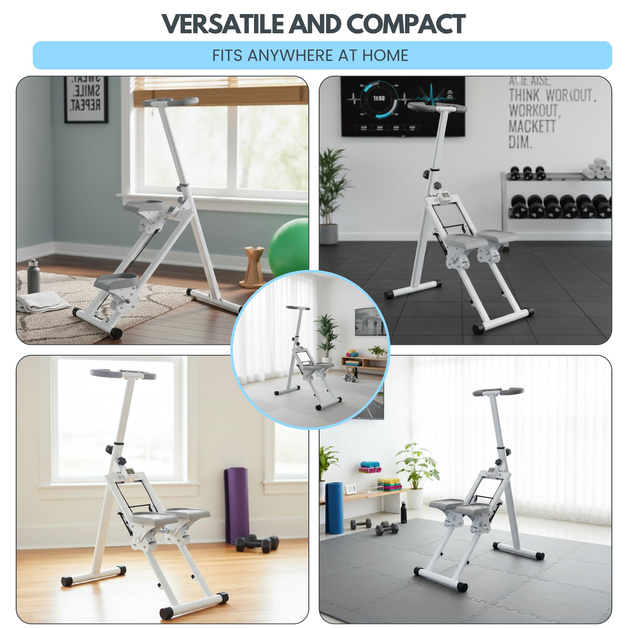 Máquina Escalada. Escalador de Fitness Plegable, Escalones Entrenamiento con Manillar y Pedales. Pantalla LCD y Resistencia Ajustable para Ejercicio Cardio en Casa.