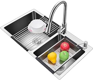 SACKDERTY Lavello da Cucina a Grande capacità a Doppia Fessura Design 304 in Acciaio Inossidabile per lavastoviglie in Metallo per Uso Domestico Fondo Piscina e Installazione incorporata, con Sistema