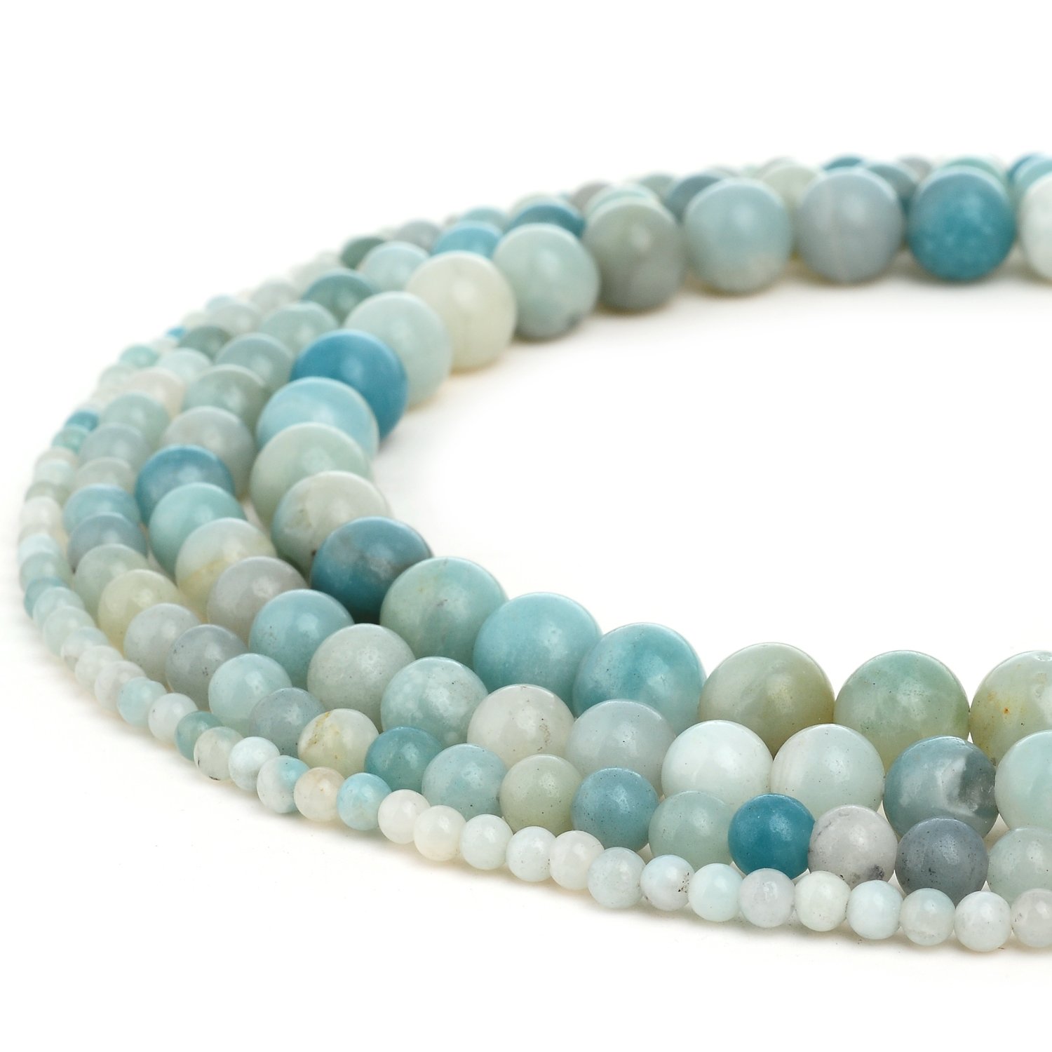RUBYCA Wholesale Natural Amazonite Gemstone Round Loose Beads for DIY Jewelry Making 1 Strand - 6mm