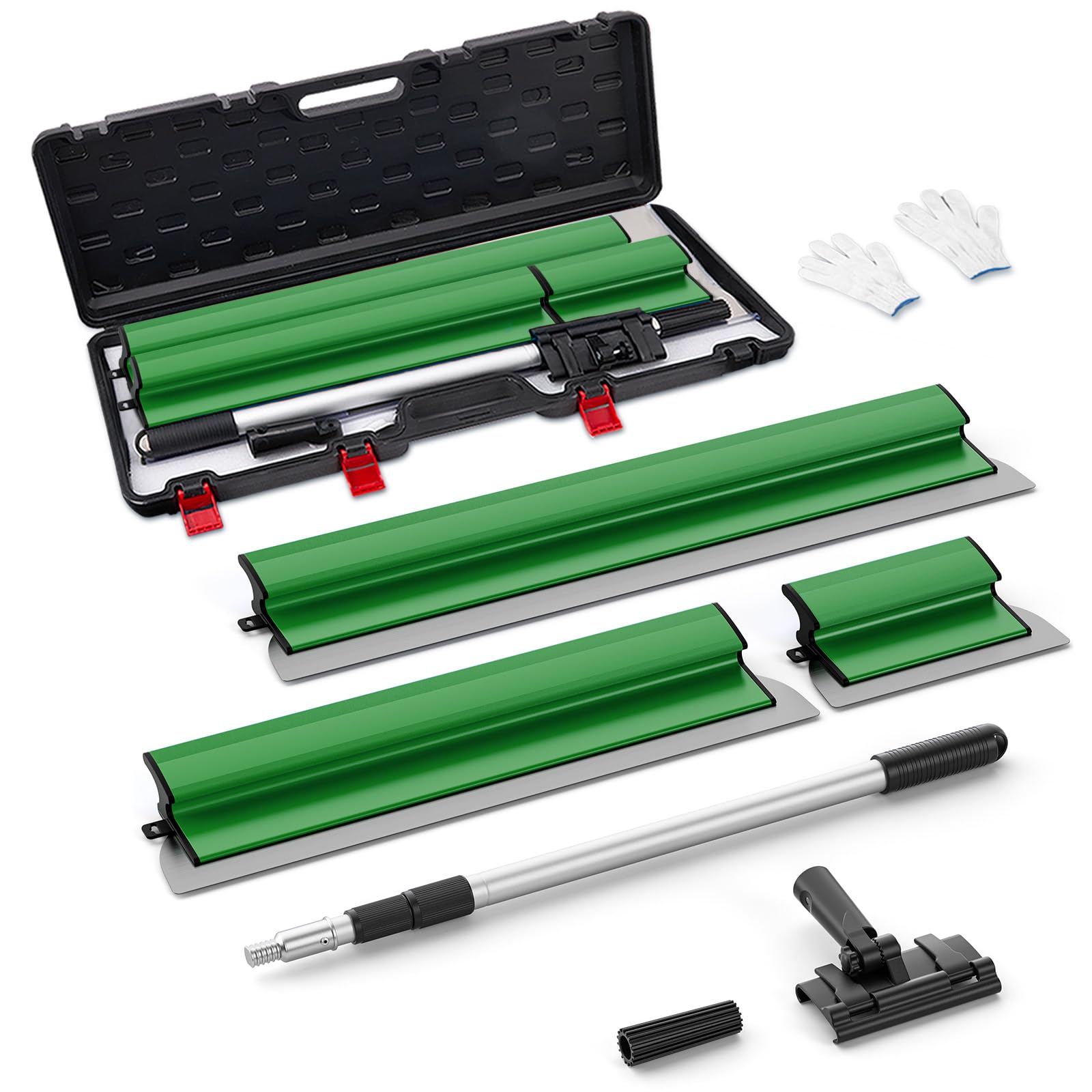 Juego de espátulas de superficie 25 cm, 60 cm y 80 cm, mango de extensión de 76 cm a 160 cm, cuchillo de construcción de acero inoxidable (Conjunto verde)