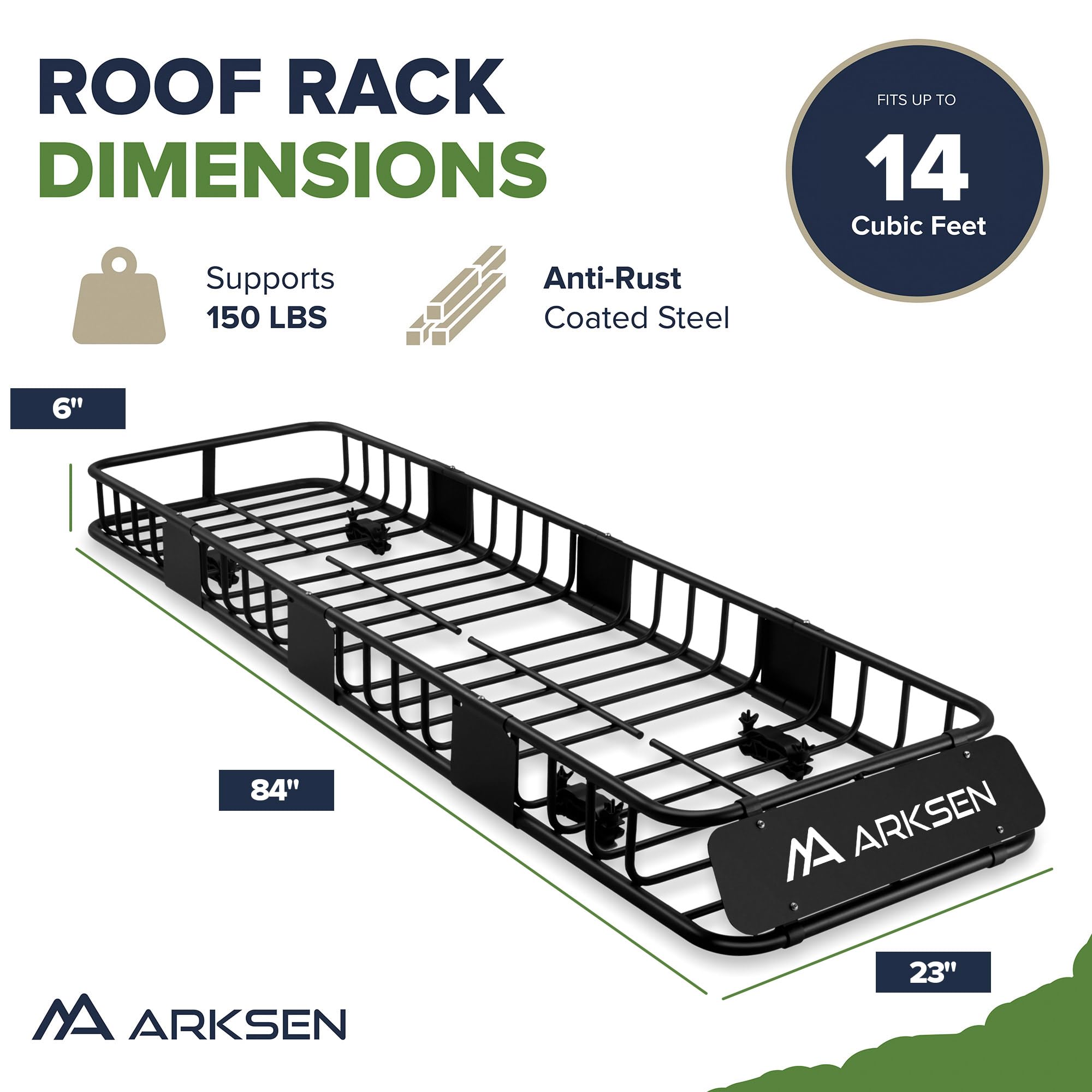 ARKSEN cesta para techo de auto de 84"x23"x6" larga y estrecha, canastilla para techo con red, resistente a la intemperie, para equipaje pesado y almacenamiento de equipo de camping para auto