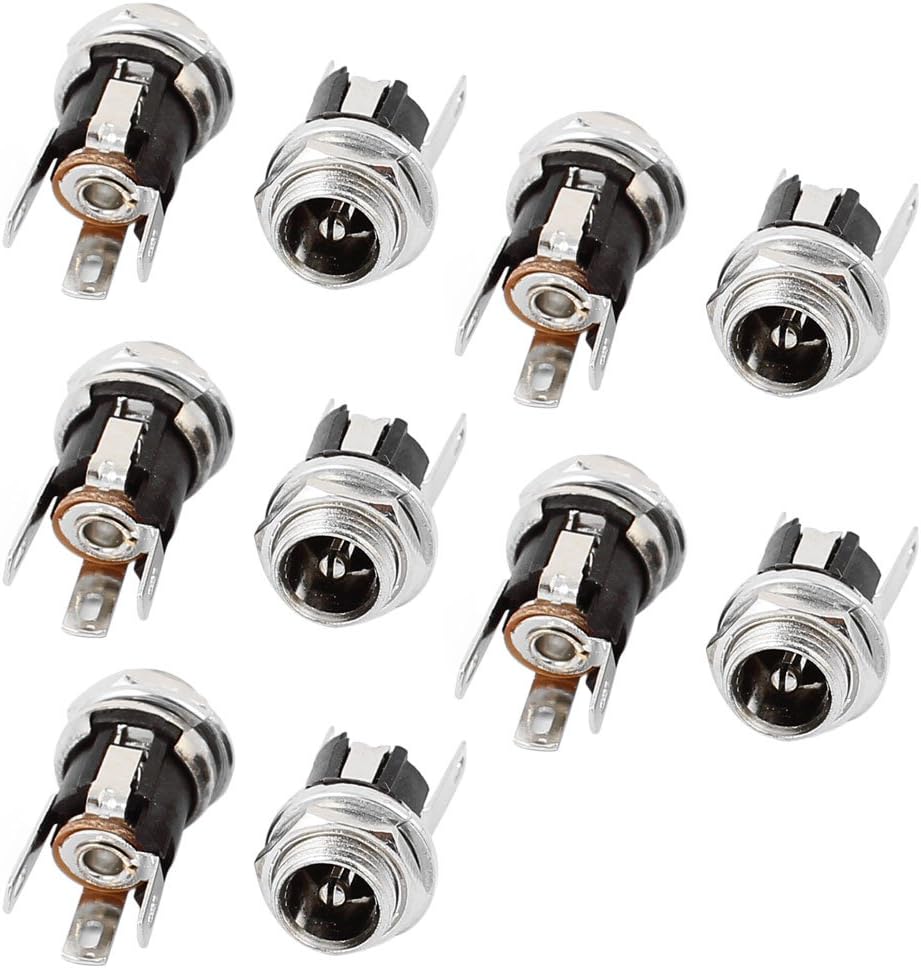 10Pcs 5.5mm x 2.1mm 3 Terminals DC Power Socket Mount Connector W Nuts DC-053A (10 Unids 5.5mm x 2.1mm 3 Terminales Conector de Montaje de Enchufe de Alimentación DC Tuercas W DC-053A