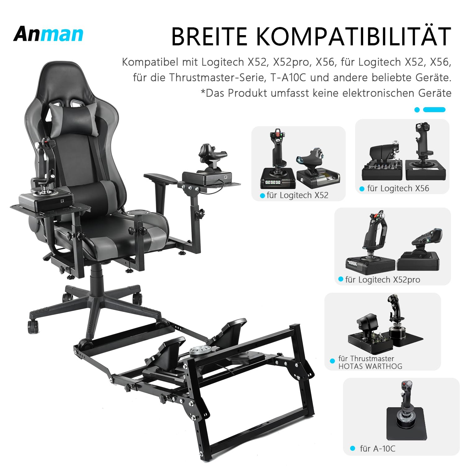 Anman X56 Flugsimulator Cockpit mit Pedal Ständer Passend für Thrustmaster A10C Hotas Warthog, für Logitech X52,Lenkrad, Handbremse, Pedale nicht enthalten