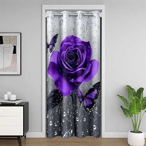 Miniatura 10 de jejeloiu Cortina de puerta Groovy de los años 60 y 70 para puerta, privacidad, 34 x 80 pulgadas, retro, hippie, flores, cubierta divisora de Multi