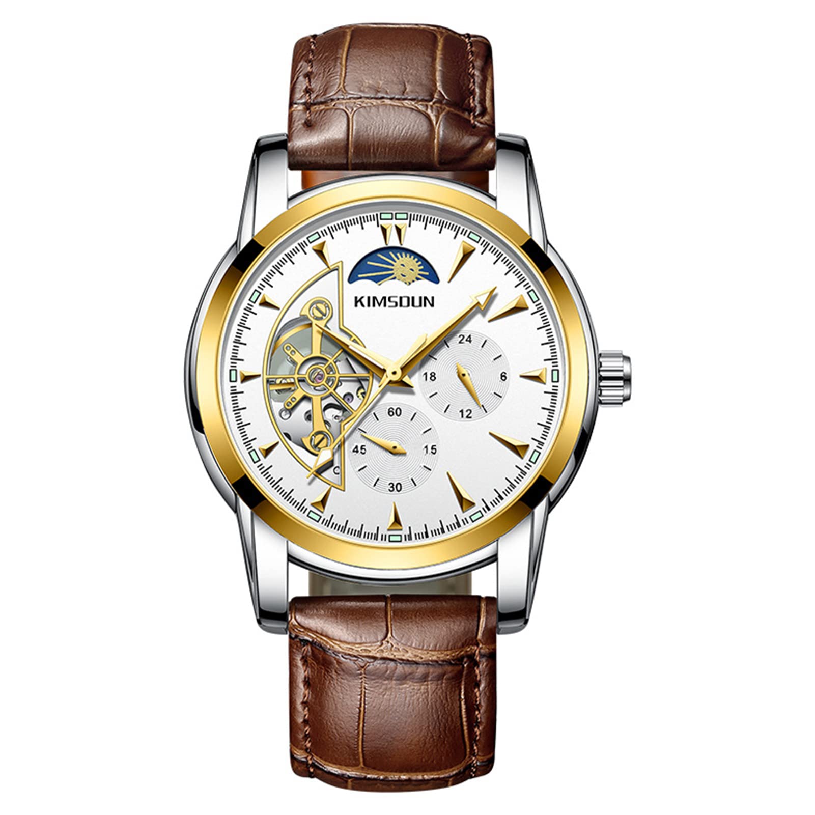 Hollow Mechanical Mens Tourbillon Automatic Watch Moon Phase Multi