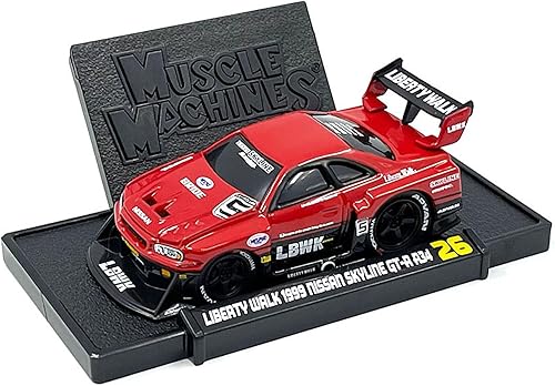 Miniatura 2 de 1999 Skyline GT-R (R34) #5 "Liberty Walk Rojo y Negro 164 Modelo de Coche Fundido a Presión por Muscle Machines 15566RD