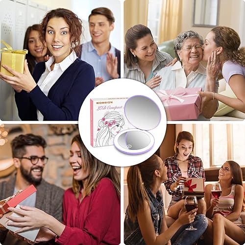 Miniatura 46 de WOBSION Espejo de viaje con luz, espejo de aumento compacto recargable 1x/10x, espejo de bolsillo regulable, tamaño de viaje de 3.5 pulgadas, Rosa