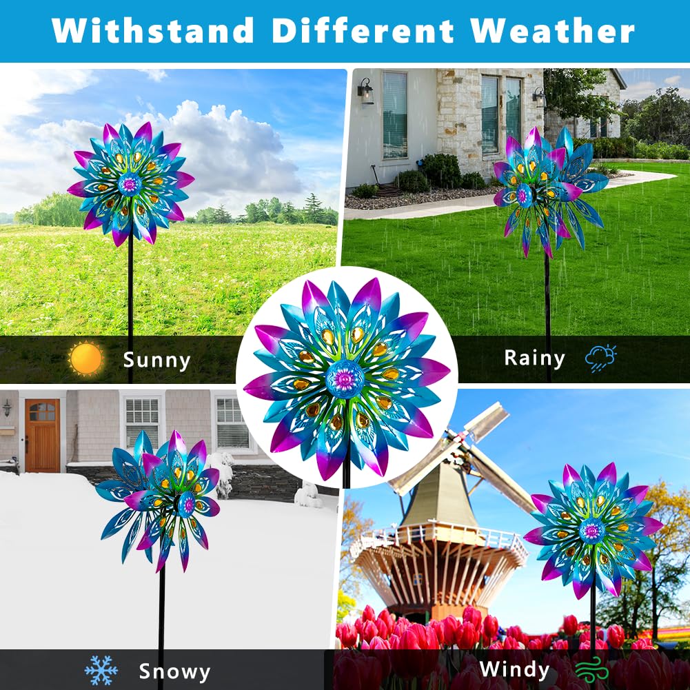 Molinillo de Viento de Metal, molinillos de Viento de 13 Pulgadas para Exteriores, Molino de Viento de Pavo Real con estaca, molinillos cinéticos para Patio y jardín, esculturas de Viento