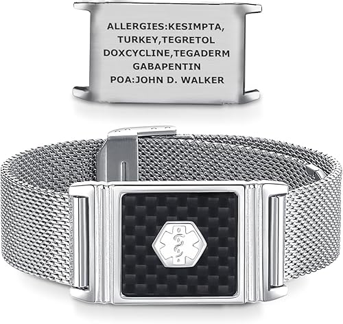 Miniatura 9 de Divoti Alpha - Pulsera unisex de acero inoxidable para identificación de alerta médica, ajustable, talla única, estilo