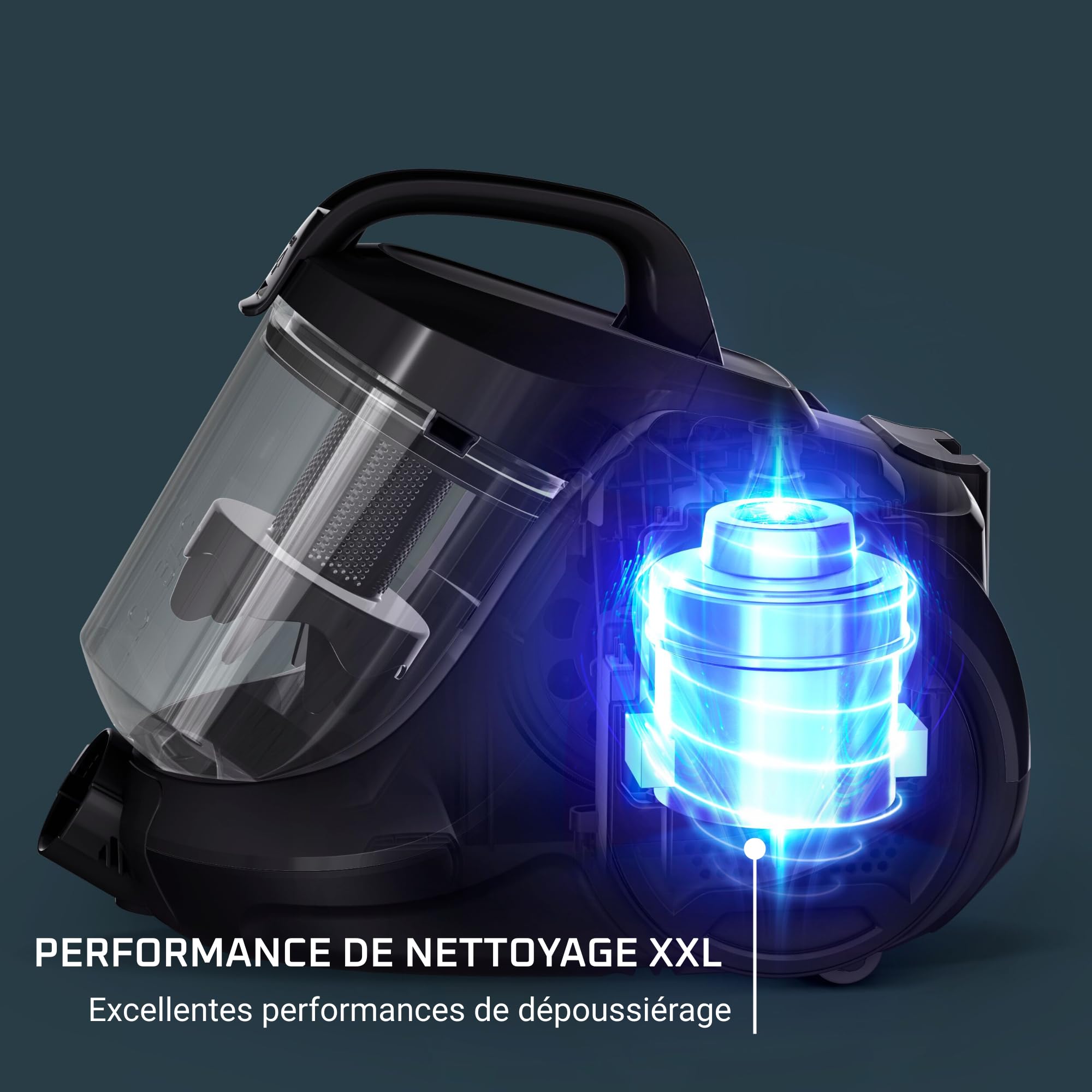 Rowenta Compact Power Cyclonic Aspirateur Sans Sac Performant Compact Léger Maniable Ergonomique Capacité 1,5L RO3731EA, Noir / Turquoise