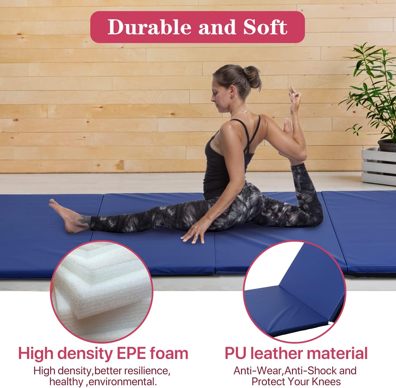 Gymnastics Mat Exercise Mat Tumbling Mats for Home Gym, Folding Portable 4'x10'x2" Extra Thick Crash Panel Mat with Carrying Handles for Kids Adults
