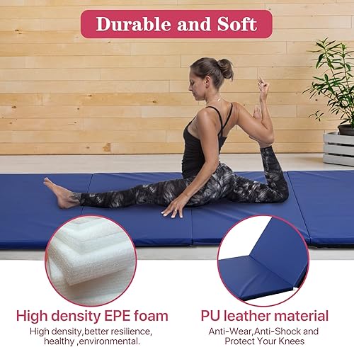Miniatura 5 de Colchoneta de gimnasia para gimnasio en casa, plegable, portátil, de 4 x 10 x 2 pulgadas, extra gruesa, con asas de transporte, para niños y adultos