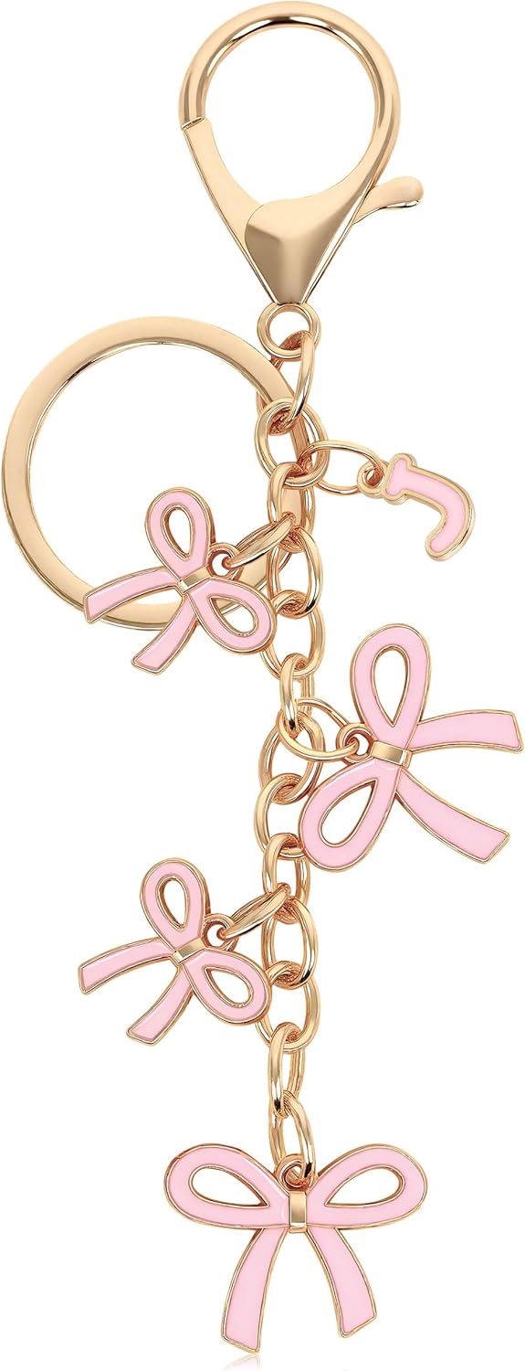 Bow Purse Charms Keychain - Pink Bow Alphabet Letter Key Chain, Bag Charms Wallet