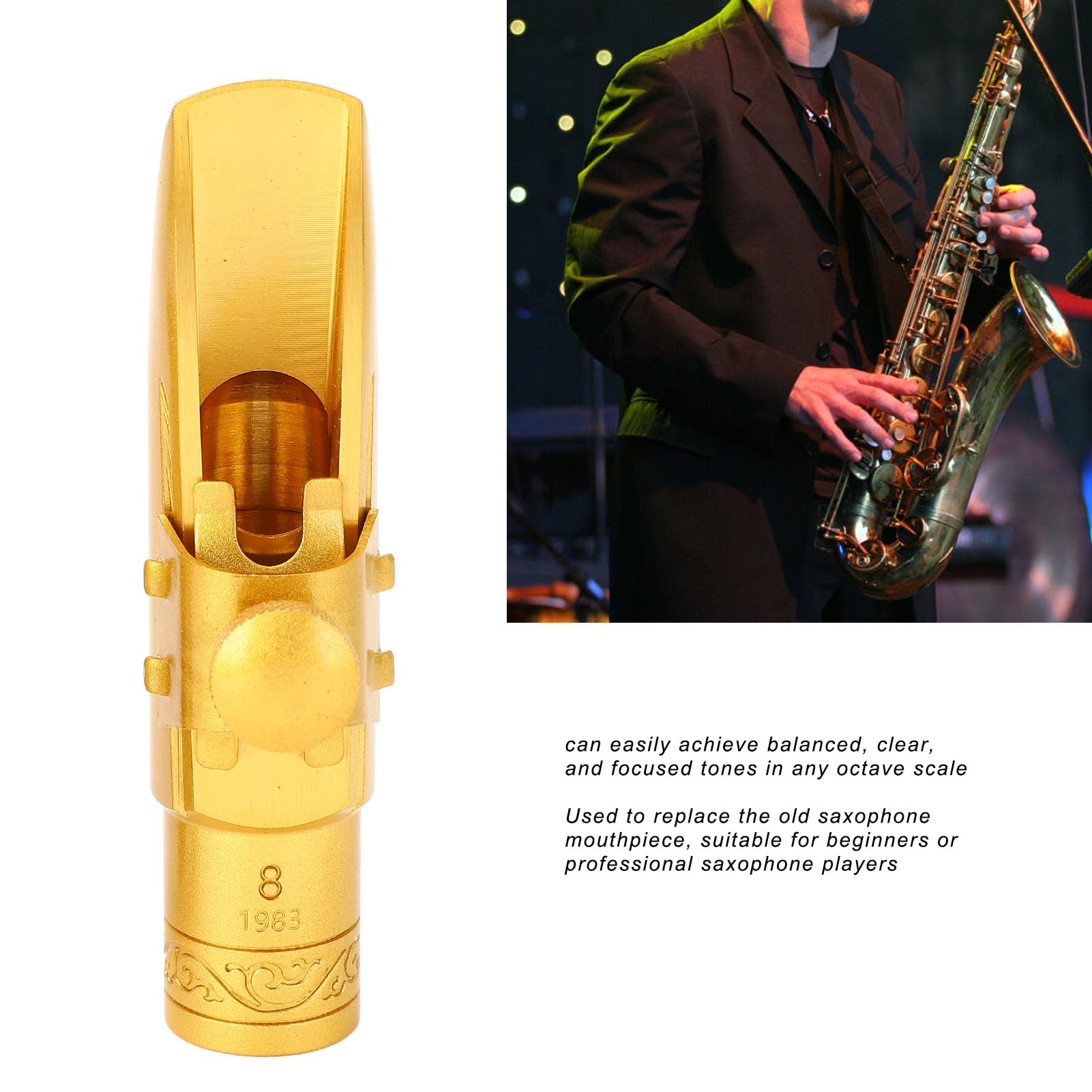 Bocchino per Sassofono Contralto, Bocchino per Clarinetto in Ottone Placcato Oro 8C per Sassofono Contralto Piatto E per Sostituzione