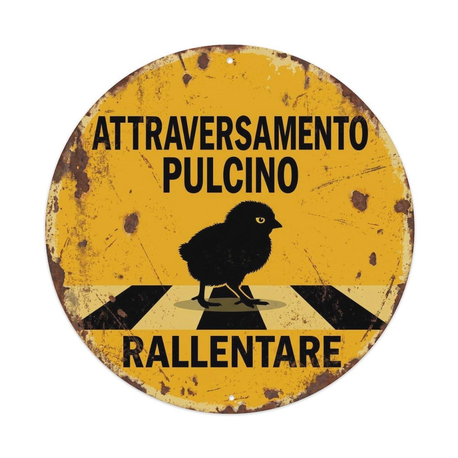 Chick Crossing Rallentare Antique Metal Tin Sign