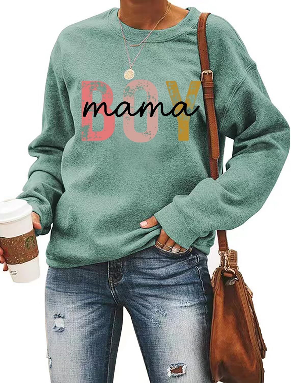 Life is Better with My Boys Sweatshirt for Women Boy Mom Letter Print Graphic Pullover Mom Life Casual Crewneck Tops - Image 2
