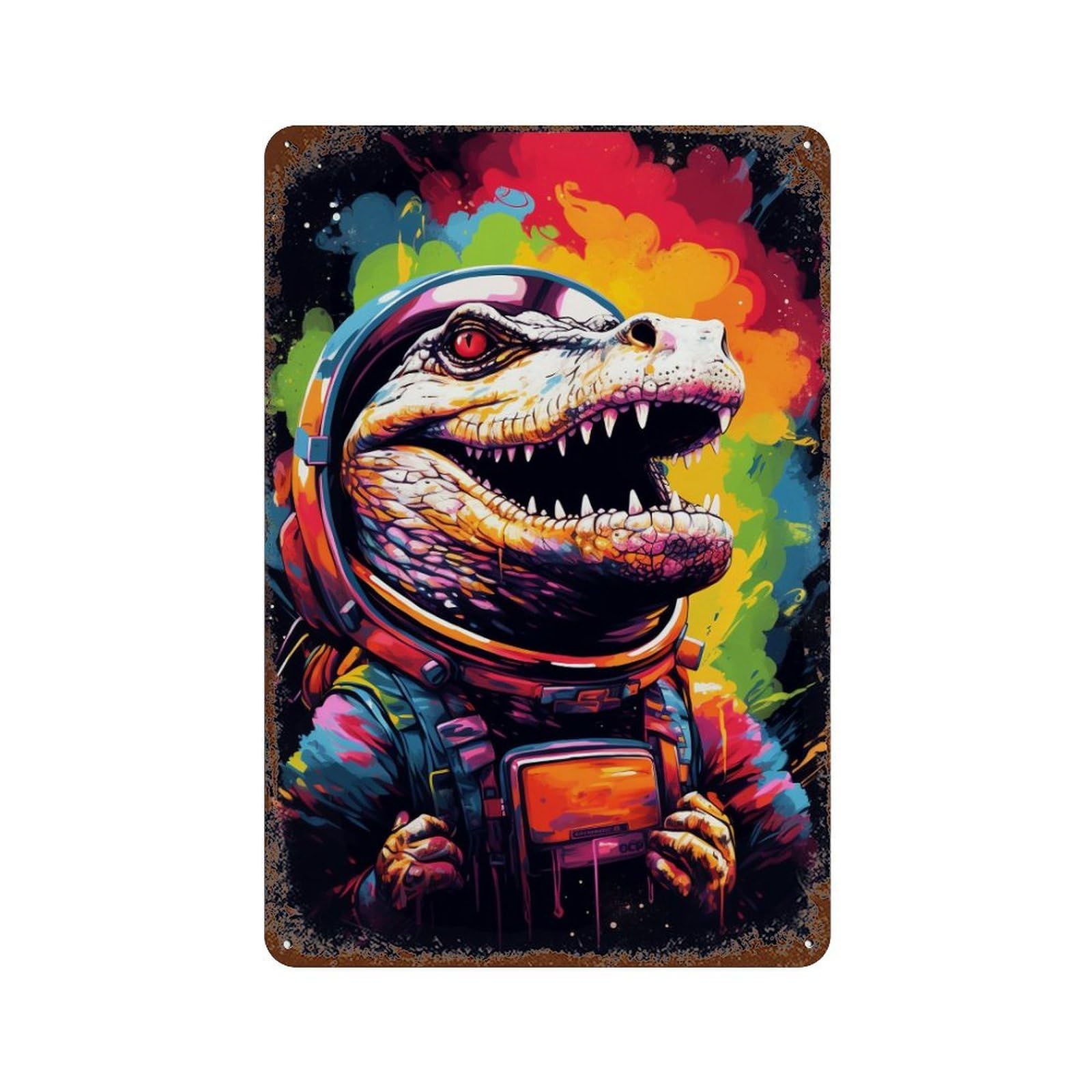 Space Crocodile Adventure Decorative Tin Sign 11.8"x7.9", Vintage Wall Decor for Basement, Hobby Room And Garage Decor