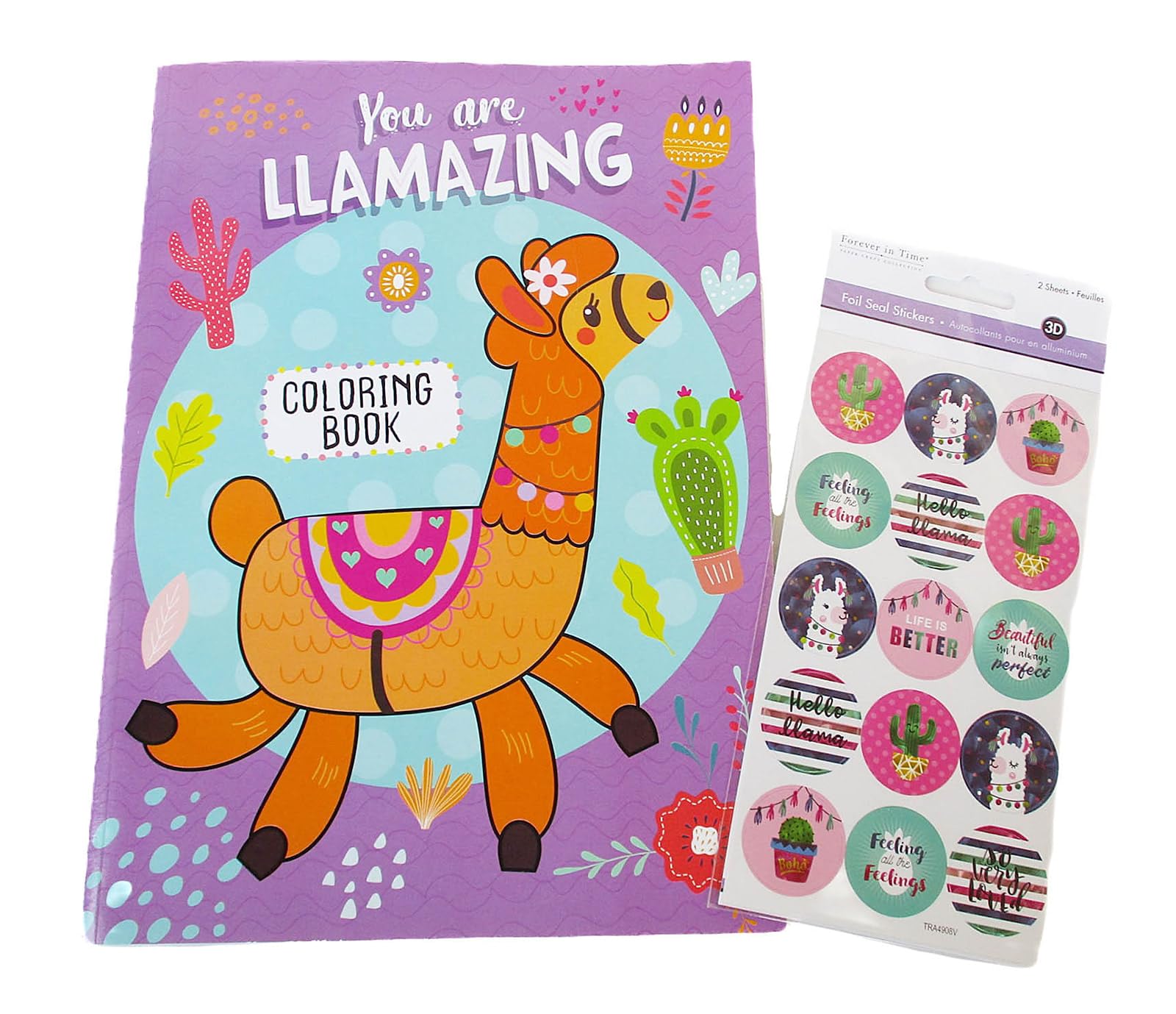 Llama Activity Bundle - Coloring Book and Foil Stickers