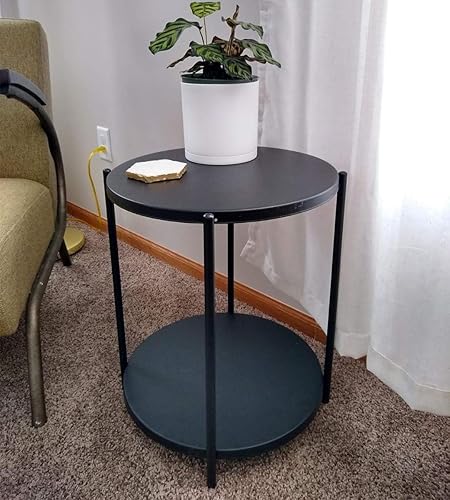 Miniatura 7 de Mesa auxiliar redonda de metal con bandeja negra con almacenamiento, sofá, mesita de noche, mesas de aperitivos con 2 bandejas extraíbles para