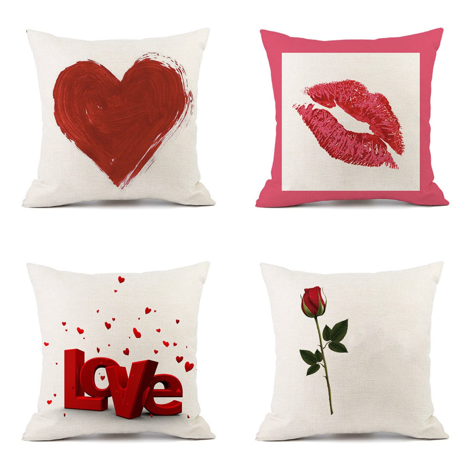 Taies d'oreiller lin 65x65 cm durables et déhoussables motif rouge