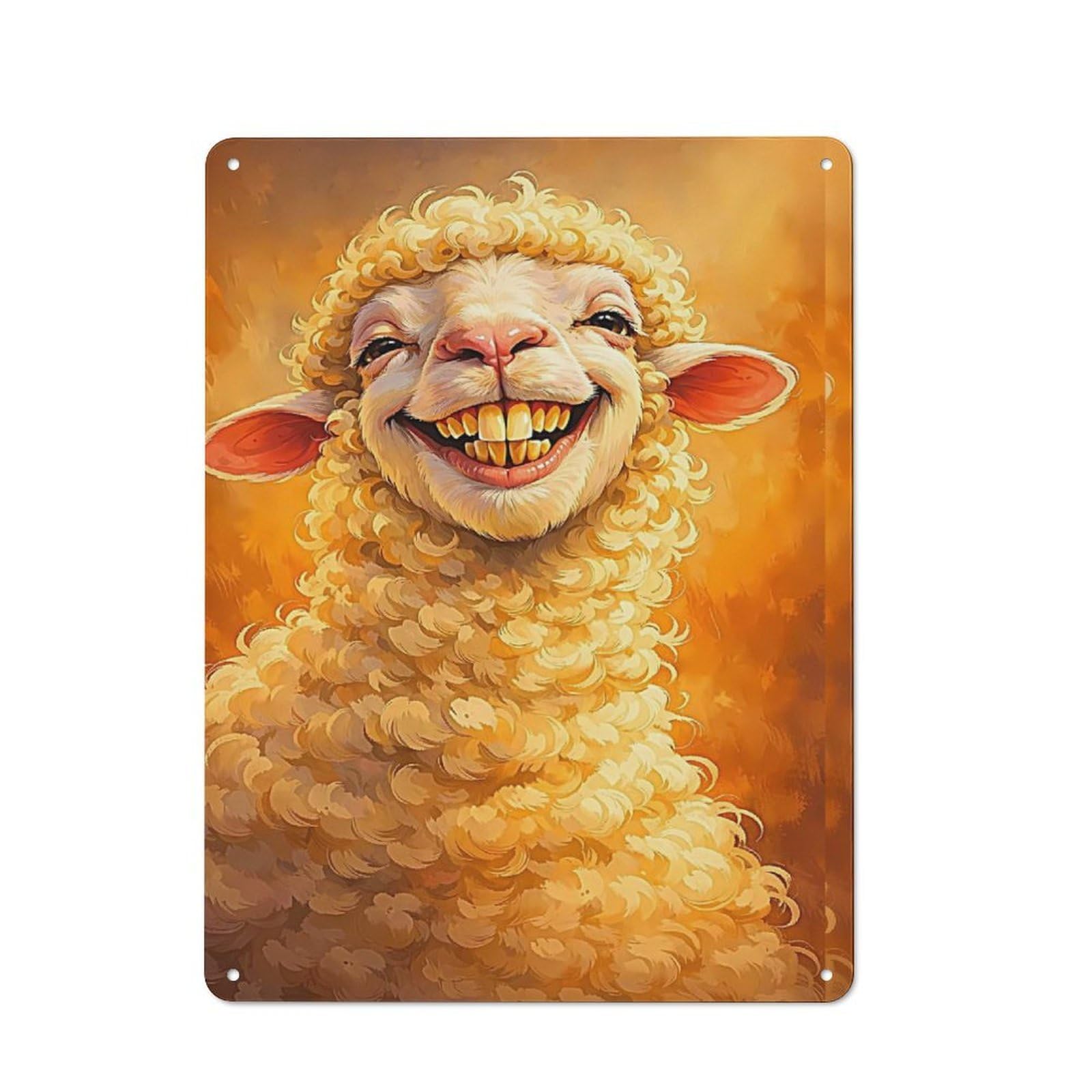 Junmoney Style-12 Garage Style Decorative Metal Plaque 40X30cm Featuring Goofy Sheep With Golden Teeth, Garage Wall Decor For Garage, Workshop, Shed Or Utility Room