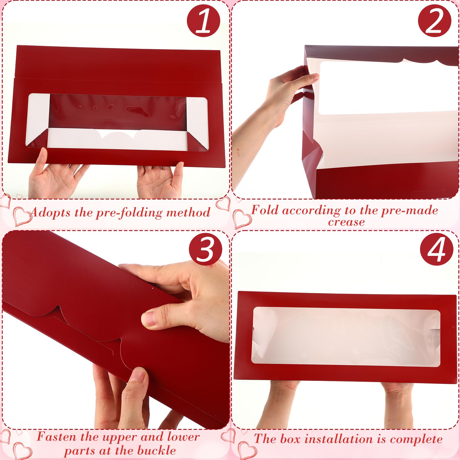 Thenshop 50 cajas de panadería con ventana de 16 x 6.5 x 2.75 pulgadas de largo, cajas de fresas, cajas de galletas, cajas largas para dulces, cajas de pasteles, postres, recipientes de galletas para