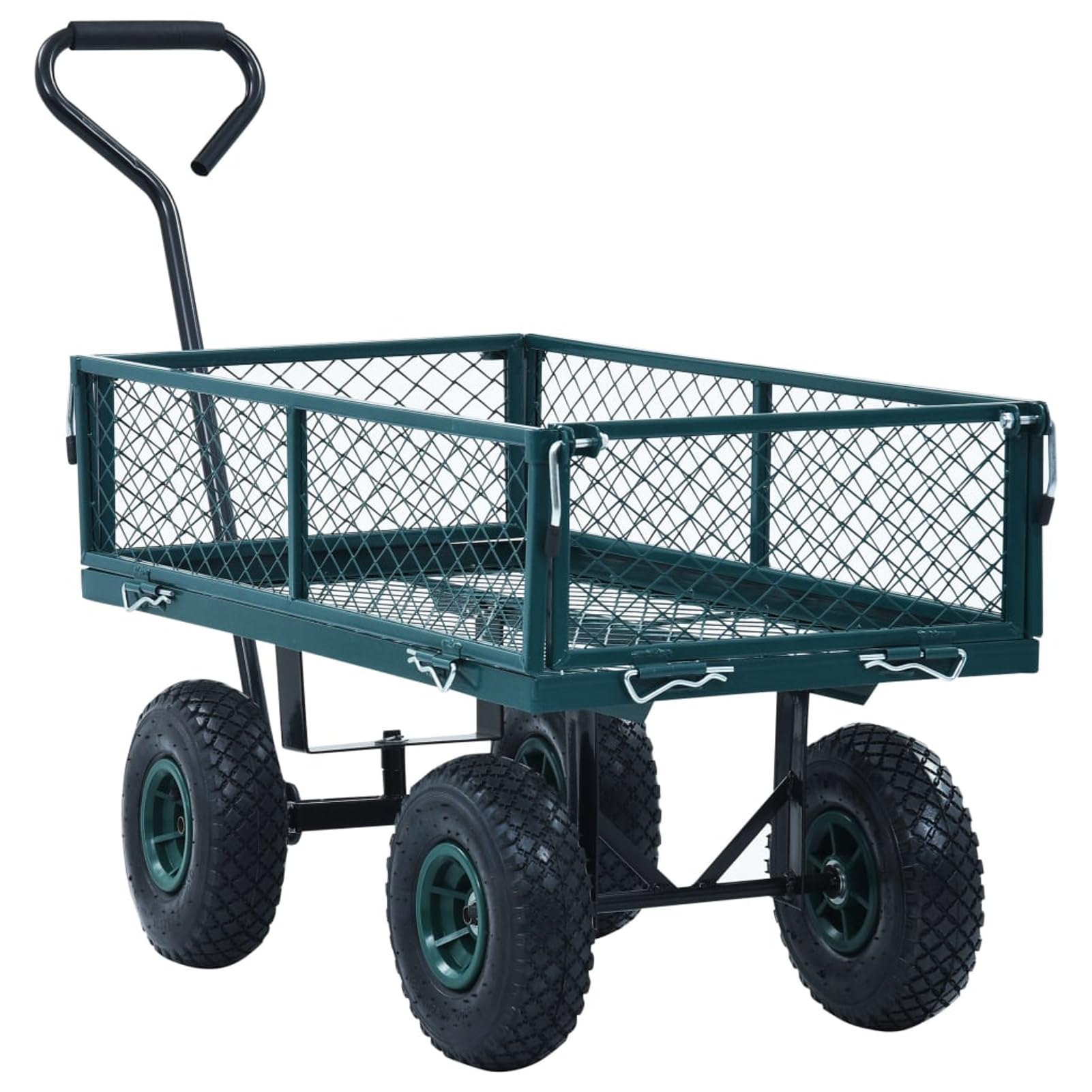 Gecheer Gartenwagen, Handwagen Grün 250 kg Stahl mit PU-Gummirädern und verstellbaren Seitenwänden, 86 x 46,5 x 97 cm für Gartenarbeit und Transport