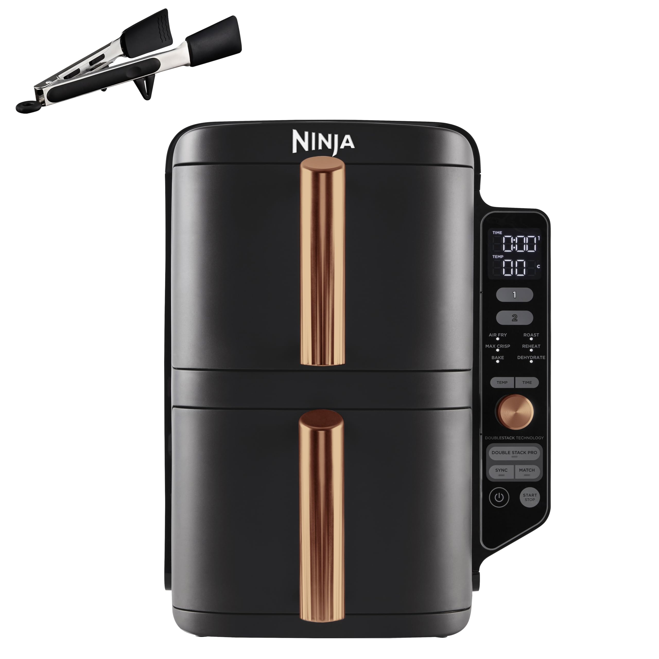 Ninja Double Stack XL - Friggitrice ad Aria Doppia - Cottura Senza Olio in 2 Cestelli a 2 Scomparti, 4 livelli Totali - Capienza Totale 9,5L - Modello SL400EUCP, Colore Nero/Rame