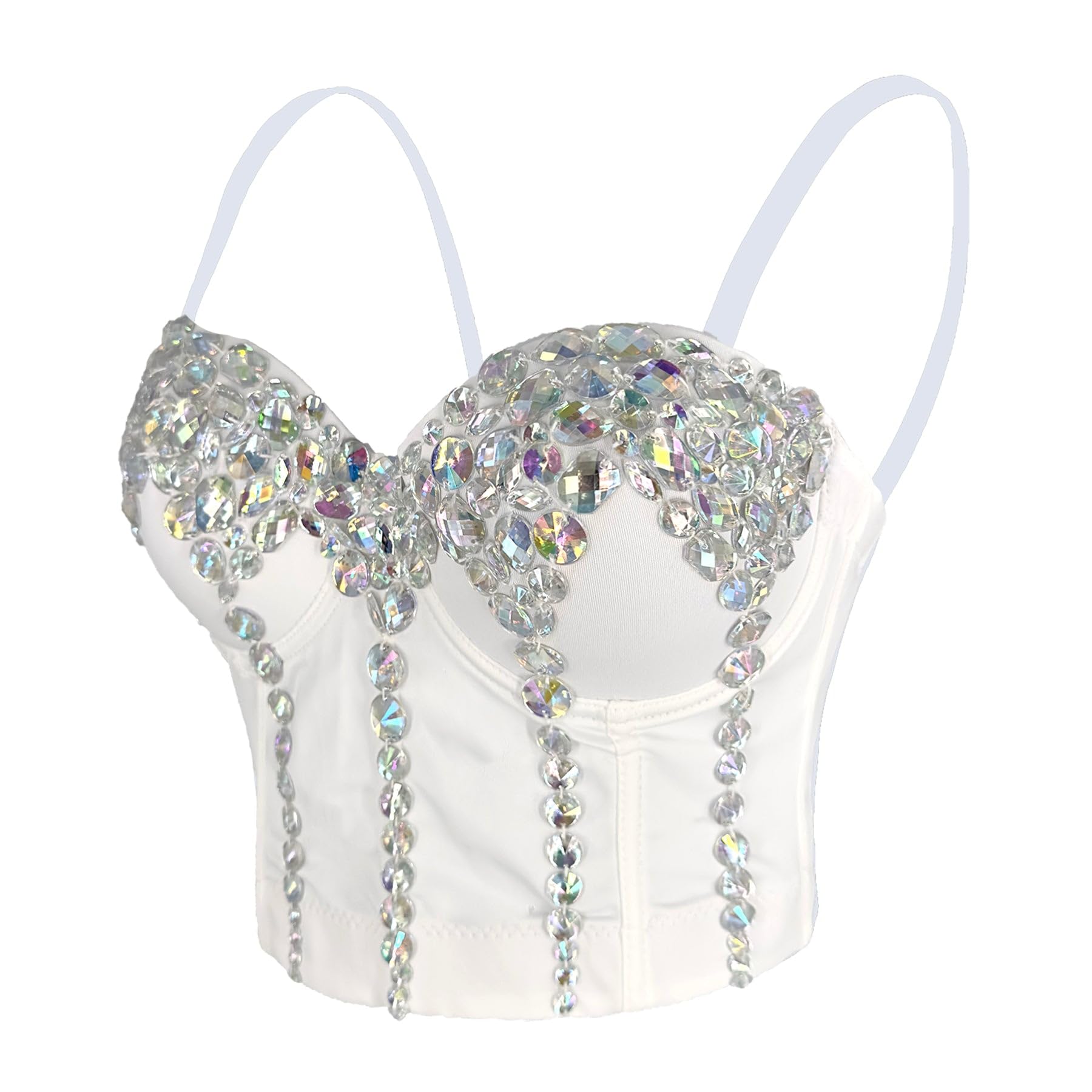 ELLACCI Womens Sexy Rhinestone Colorful Gem Acrylic Bustier Corset Top Bra White
