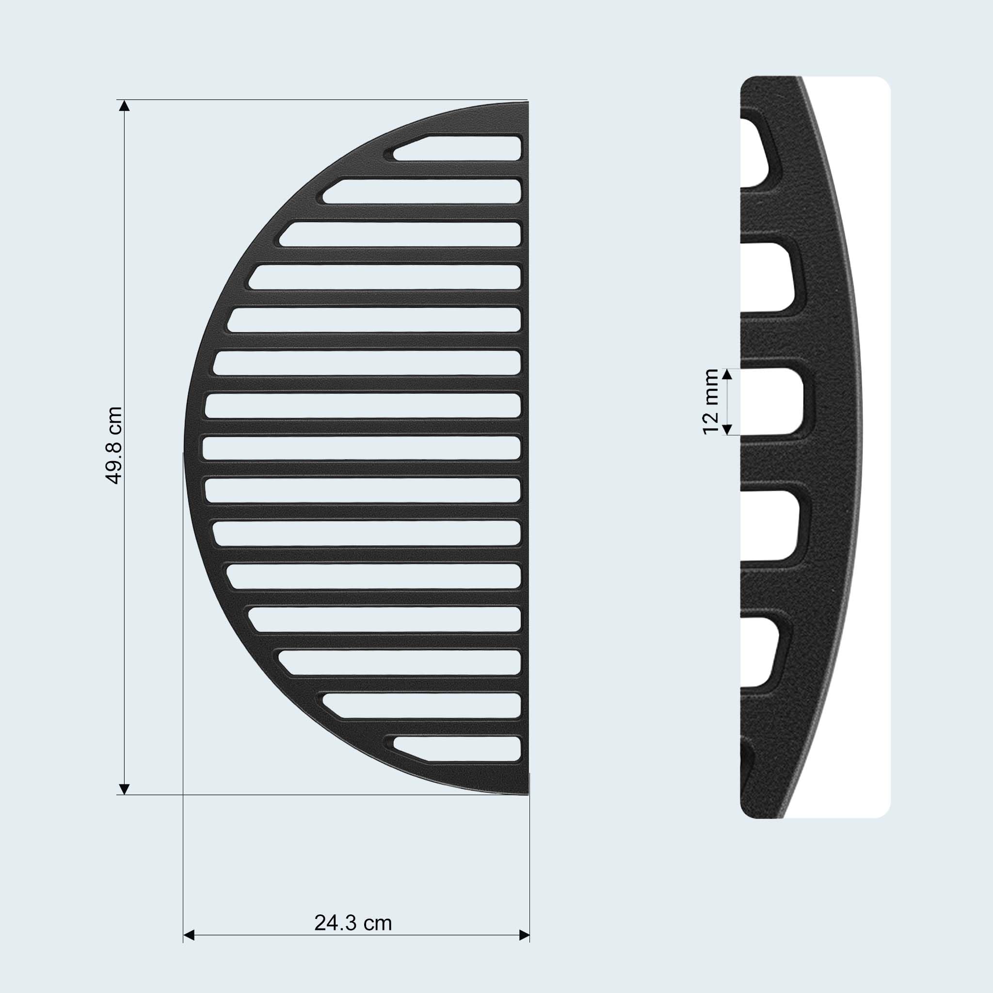 Wiltec Ruszt i płyta do grilla zestaw 49,8 x 24,3 cm z żeliwa i powłoką emaliową, 2 szt. płyta półokrągła i ruszt półokrągły, na ognisko, grilla i węgiel