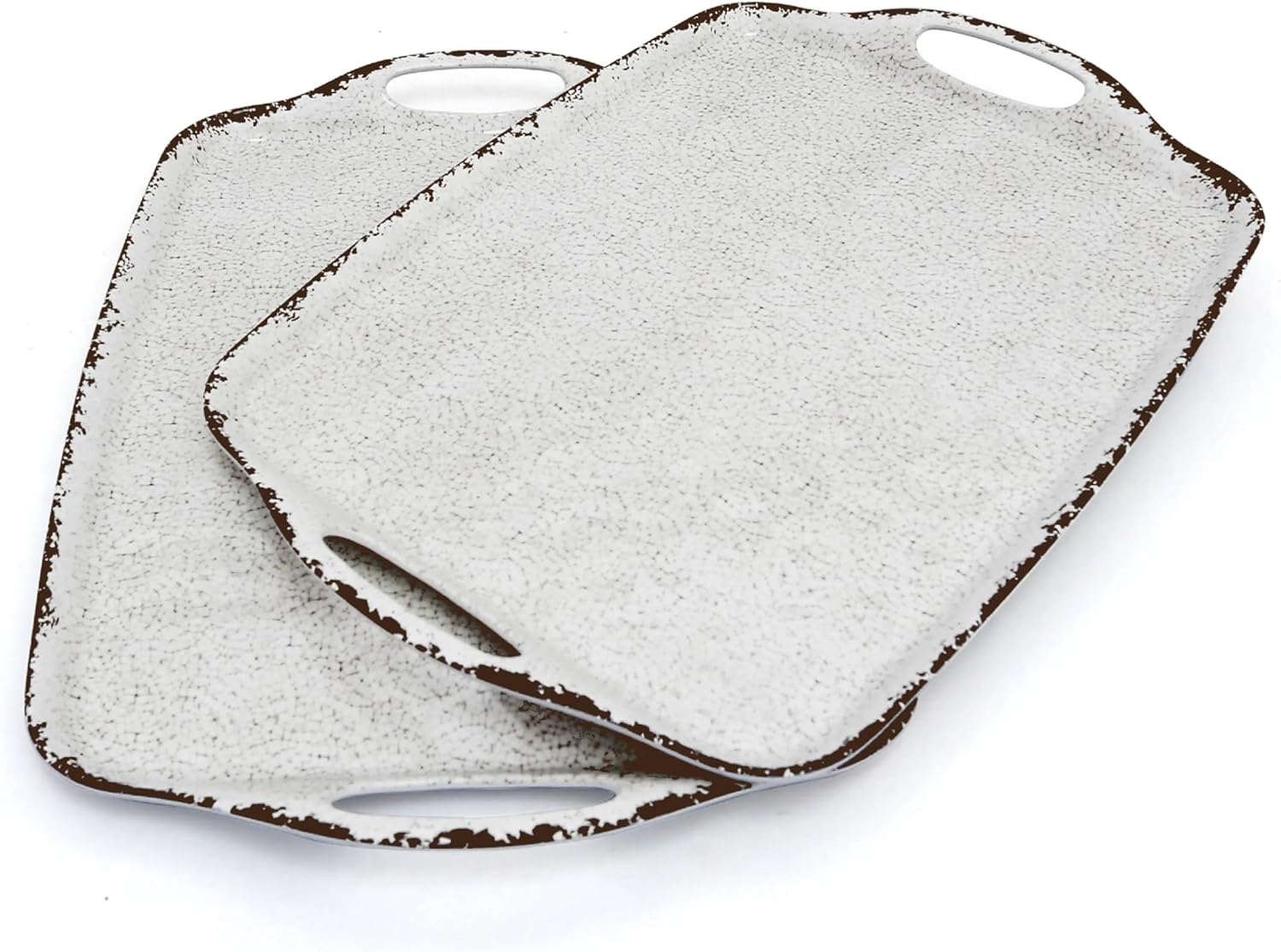 TP Serving Trays with Handles, 19 Inche Large Rectangular Melamine Serving Platter Set of 2, Rustic White 19" x 12" Retro White