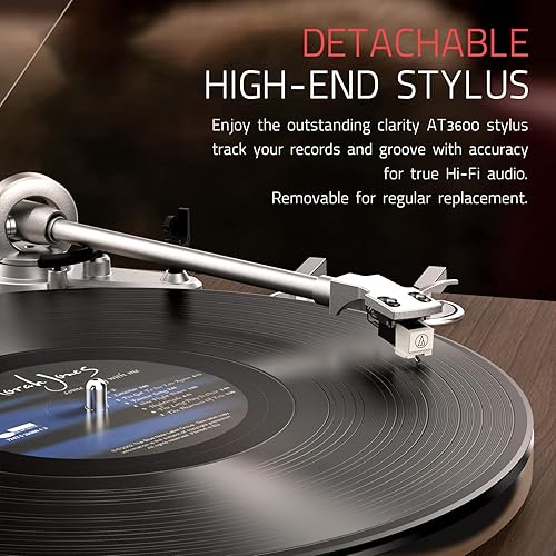 Miniatura 9 de Tocadiscos con conectividad de salida inalámbrica Reproductor de vinilo Soporte de transmisión por correa 33 45 RPM Velocidad Phono Line USB