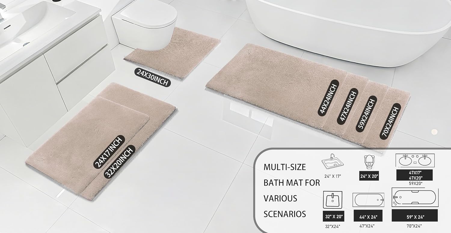 MINIDEAR Bathroom Rugs 32x20 Tan - Thick Memory Foam Bath Mat, Ultra Soft & Plush Fluffy, Non-Slip, Quick Dry, Absorbent Washable Floor Microfiber Mat for Tub, Home Decor Accessories
