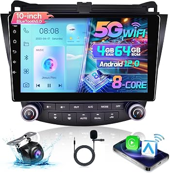 8Core 4+64G Radio for Honda Accord 7th 2003-2007,10.1" Accord Screen Radio Carplay Android Auto GPS Navi 48EQ DSP 5G WiFi FM/AM 1080P Backup Camera