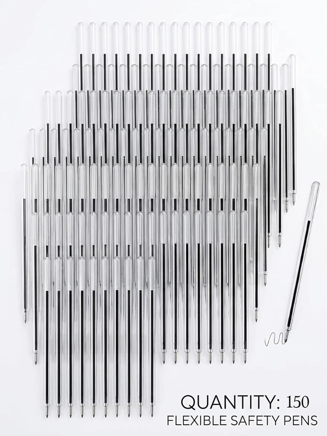 150PCS Flexible Safety Pens, Bendy Bendable Soft Rubber Pens, 3.8 Inch Bulk Writing Pens for Secure Settings, for Schools, Mental Health Facilities, Jails & Prisons