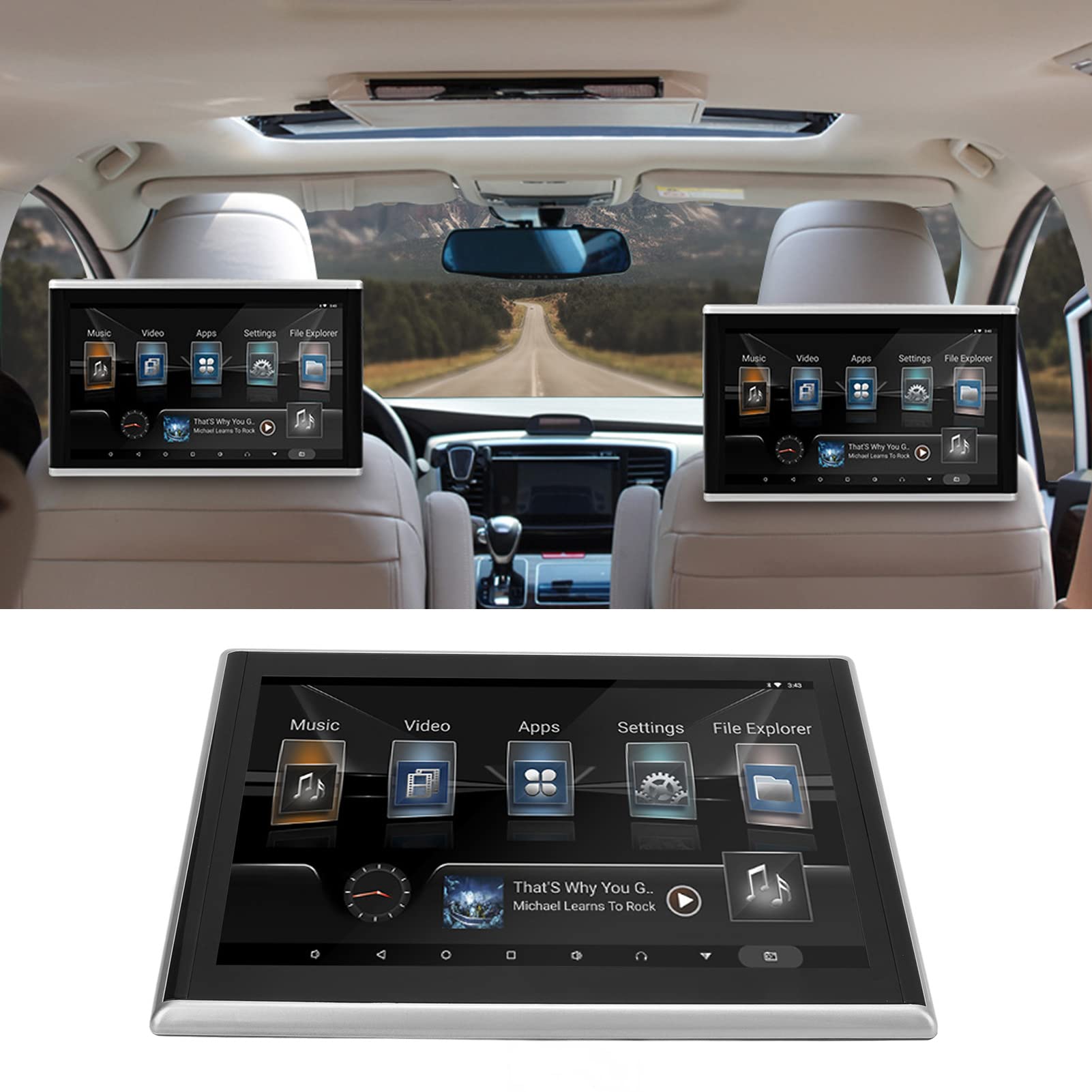Lecteur Vidéo pour Appui-tête de Voiture 9 Pouces, écran IPS 9 Pouces, Support TV, écran Tactile HD 1920 X 1200 IPS, Bluetooth 32 Go, avec émetteur FM Miracast Airplay, p