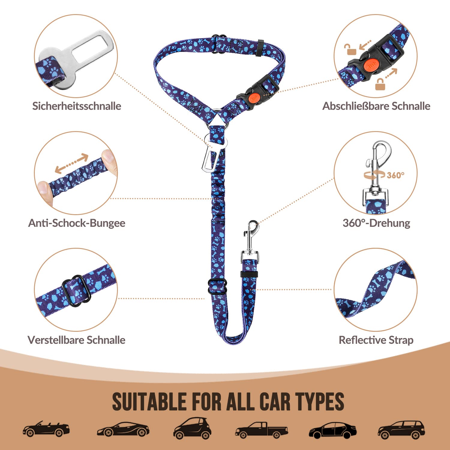 Crash Tested Dog Car Harness SlowTon Dog Seatbelt, 2 Pack Dog Seat Belt Car  Leash Adjustable Elastic Bungee Buffer Heavy Duty Nylon Reflective Pet  Safety Tether Connect To Dog Harness For Travel