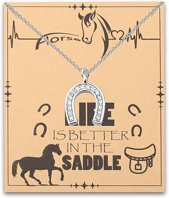 Horseshoes Necklace Horse Gifts Cowgirls Equestrian Jewelry Gift Life Is Better In The Saddle Horse Shoe Pendant Necklace