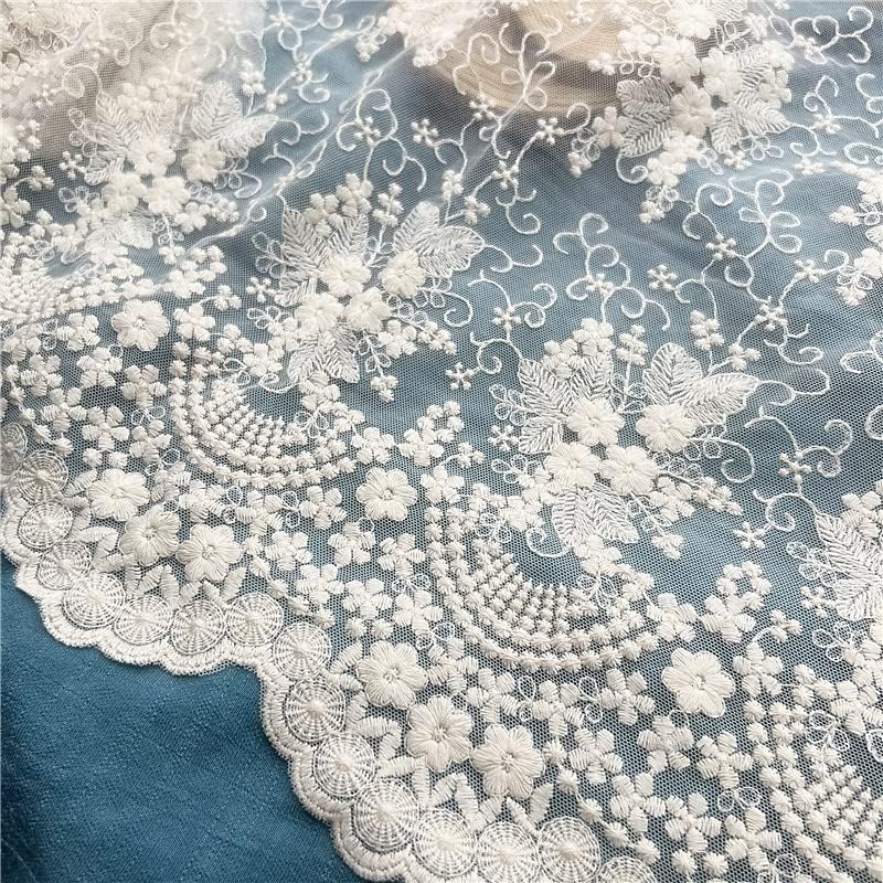 2 Yards x 40cm Width Vintage Floral Embroidery Lace Fabric Trim (Beige)