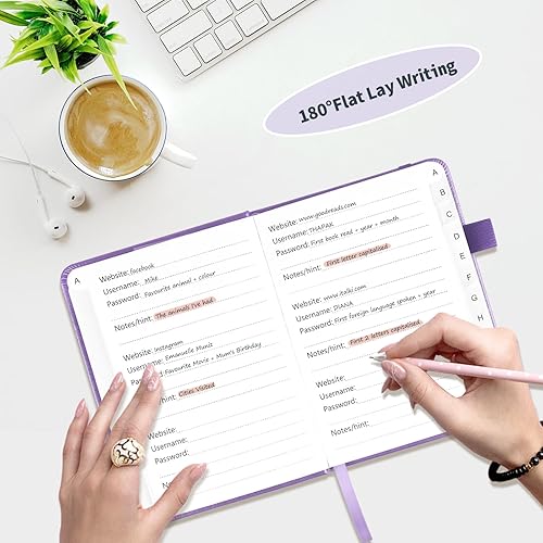 Miniatura 6 de Libro de contraseñas con pestañas alfabéticas, protector de contraseñas pequeño de tapa dura, organizador de cuadernos de contraseñas para