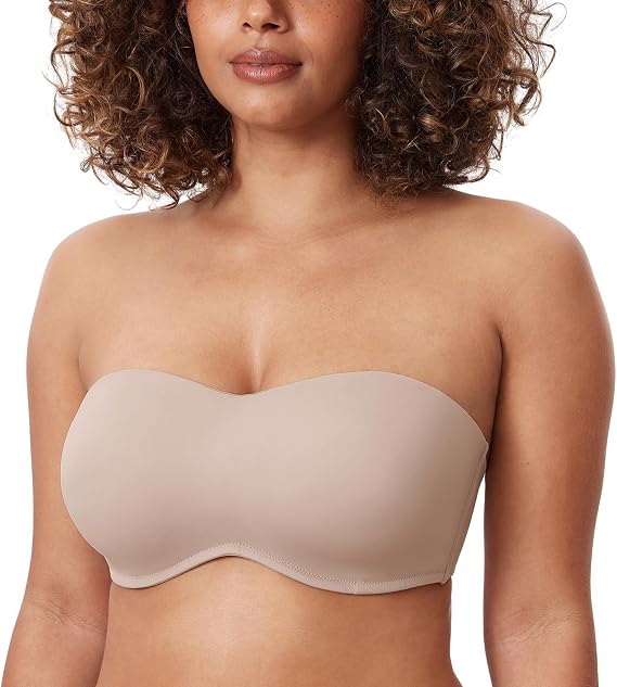 DELIMIRA Women's Strapless Bandeau Minimizer Bras | for Large Breast, Underwire, Plus Size, No Padding Unlined