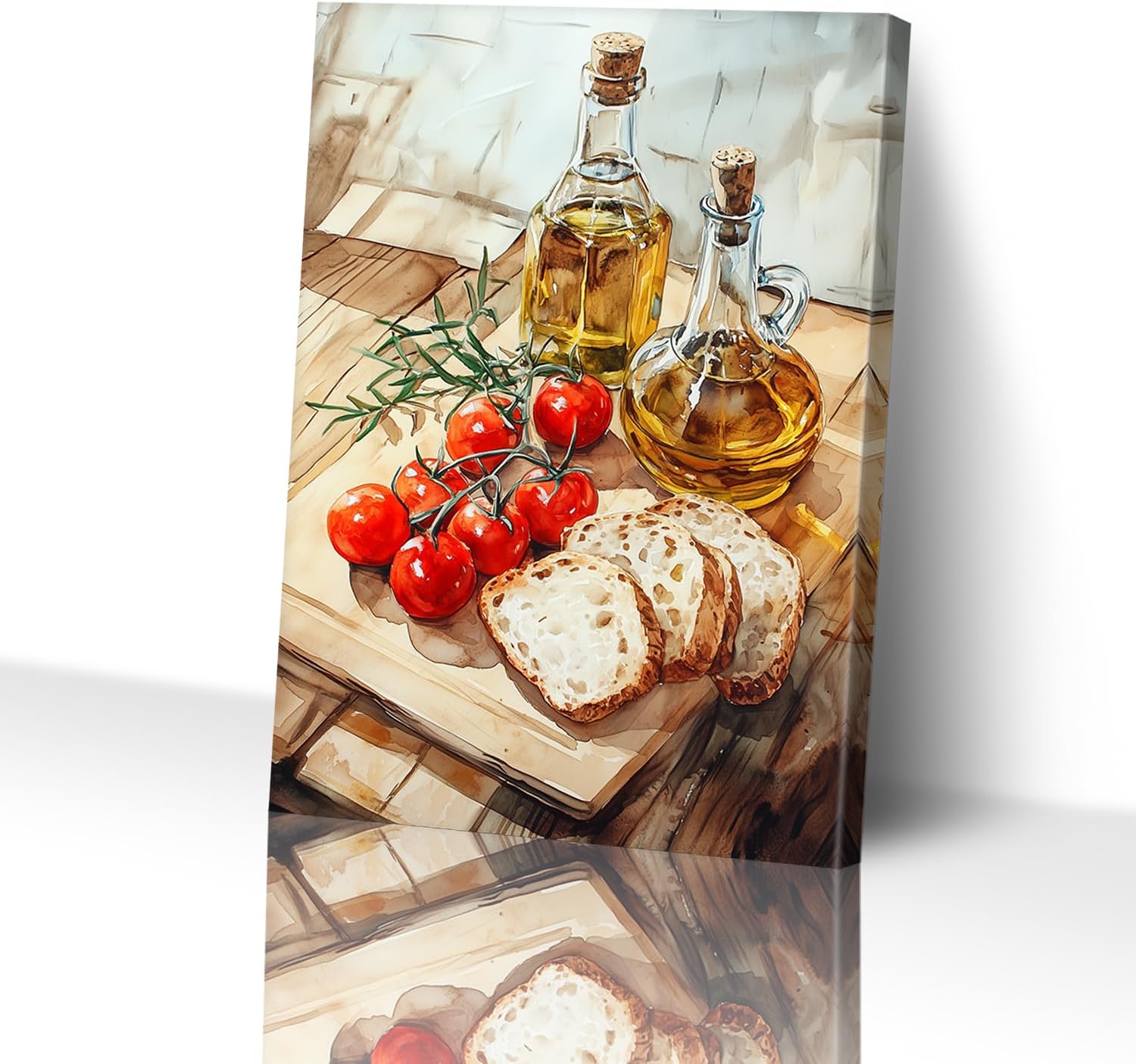 - SANGGUOBIN Kitchen Wall Art Red Tomatoes and Olive Oil with Bread Canvas Vintage Food Still Life Prints Farmhouse Rustic Poster for Cafe Bar Dining Room Decor(Food-1,12x18inch)
