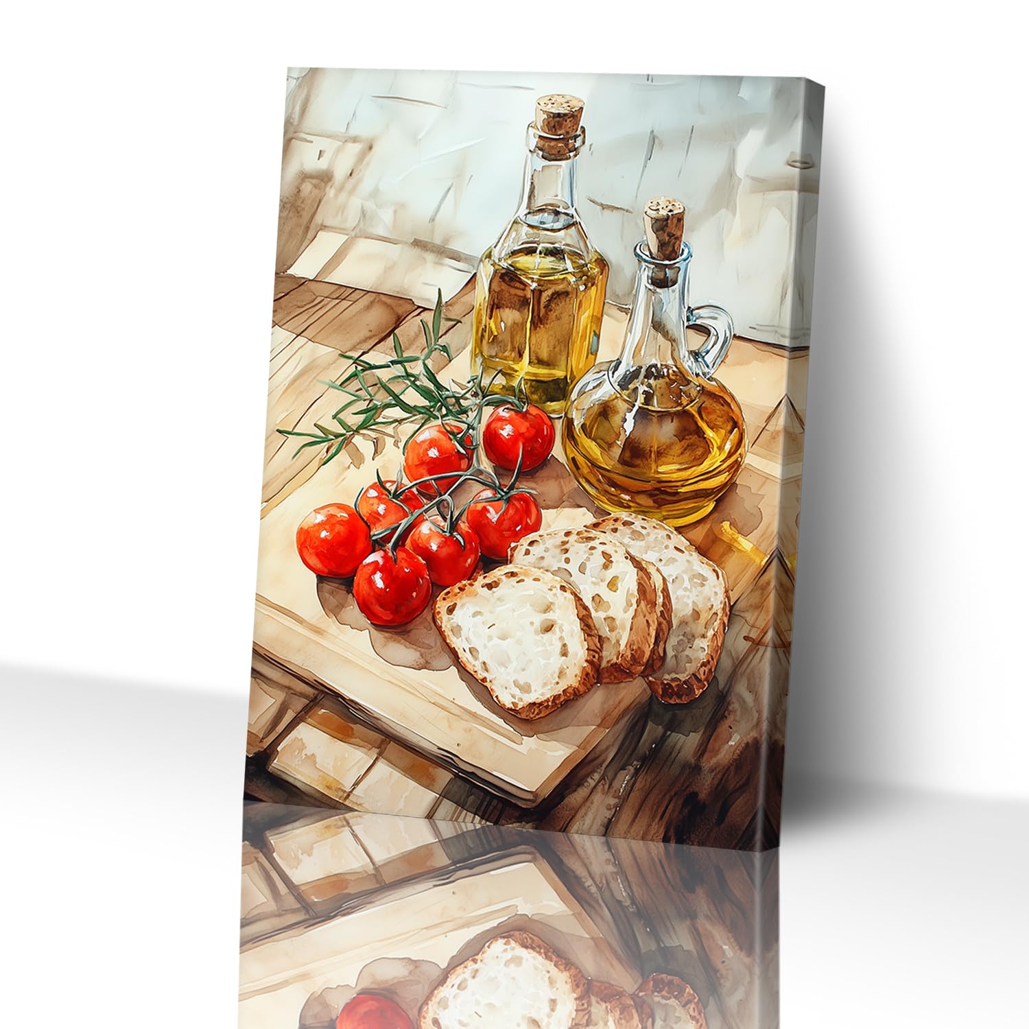 - SANGGUOBIN Kitchen Wall Art Red Tomatoes and Olive Oil with Bread Canvas Vintage Food Still Life Prints Farmhouse Rustic Poster for Cafe Bar Dining Room Decor(Food-1,12x18inch)