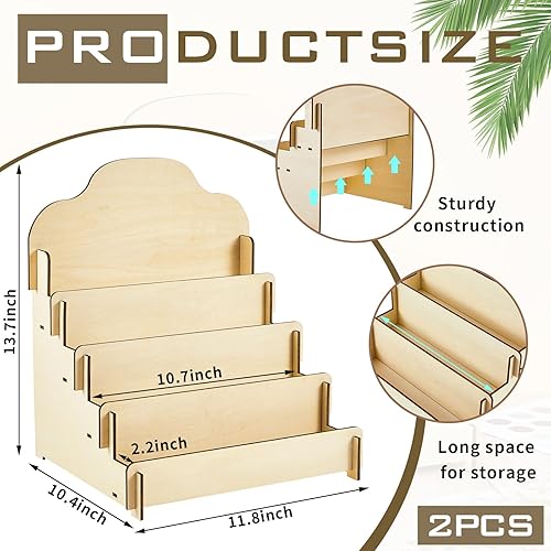 Miniatura 2 de Barydat Soporte de exhibición de tarjetas de felicitación de 4 niveles Soporte de exhibición de etiqueta de madera Soporte de exhibición de tarjetas