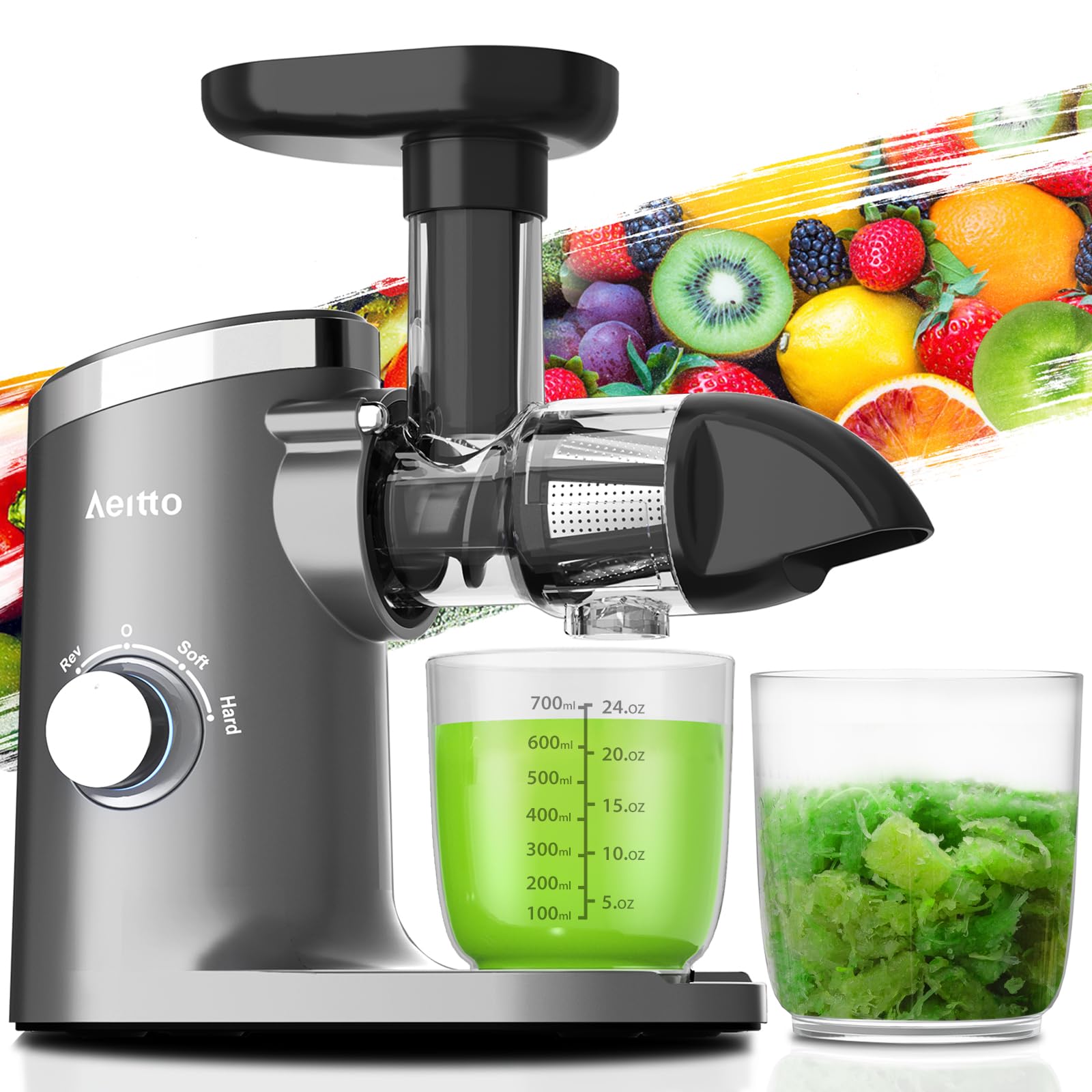 Aeitto Slow Masticating Juicer with Soft & Hard Modes, Quiet Motor, Juicer Machines Vegetable and Fruit, Juice Extractor machine, Easy to Clean with Brush
